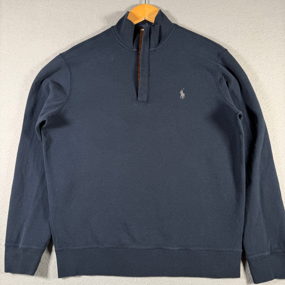 Polo Ralph Lauren Mens Navy Blue Quarter Zip Pullover Sweatshirt Size M 15305